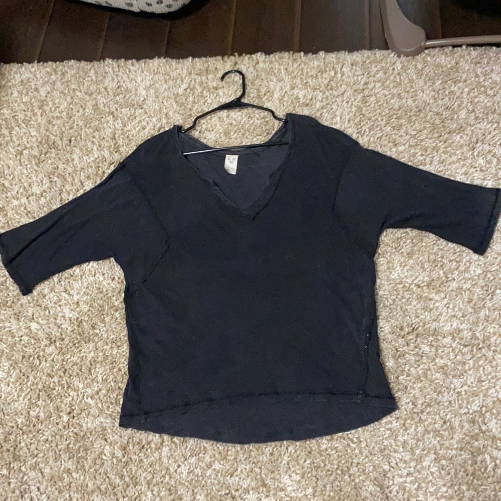 Free People We The Free Dark Gray Linen Cotton Head in the Clouds V Neck Tee XS - Picture 10 of 16